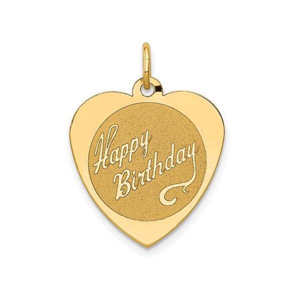 14K Yellow Gold - Happy Birthday - Heart Charm Pendant (NO CHAIN)